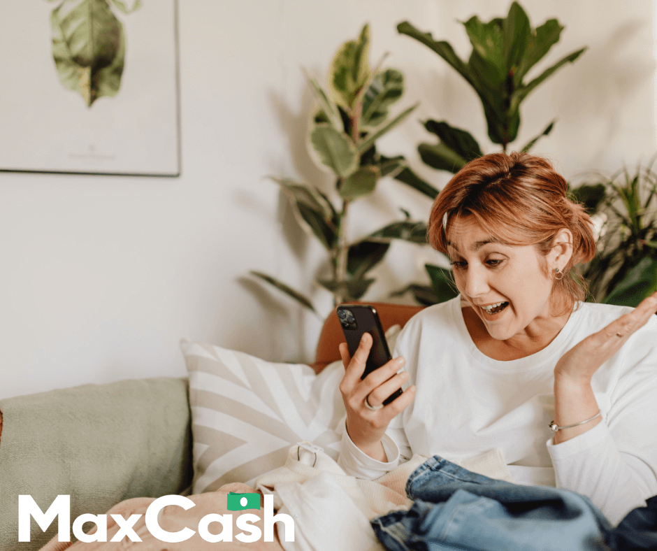 Woman happy looking at phone