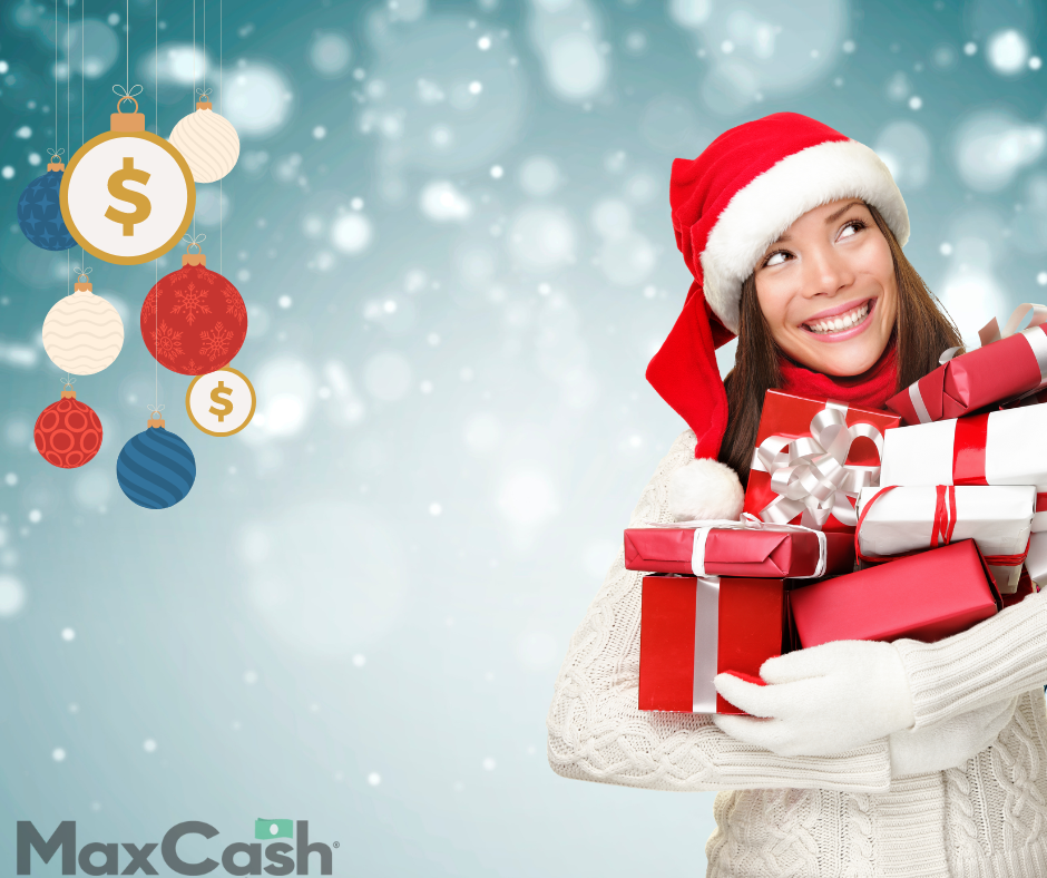 woman holding Christmas gifts